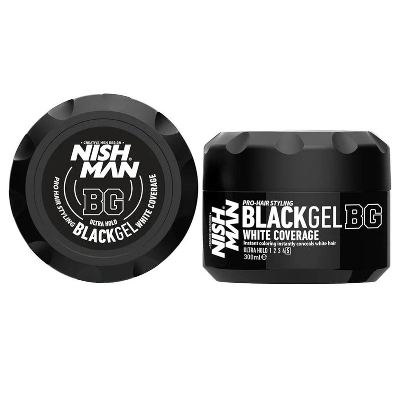 Nishman Ultra Hold Black Hair Styling Gel - White Coverage (300ml/10.14oz) - AdrianaBeautySupply II