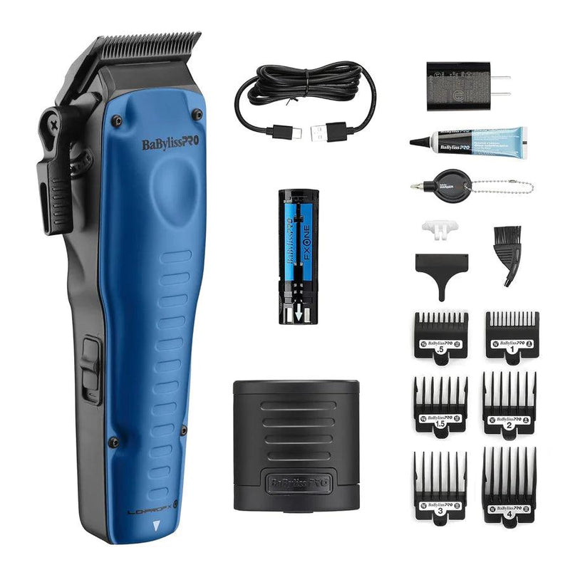 BaBylissPRO FXONE Lo-Pro FX High Performance Low Profile Limited Edition Black & Blue Clipper w/ Interchangeable Lithium Battery Pack (FX829BL)