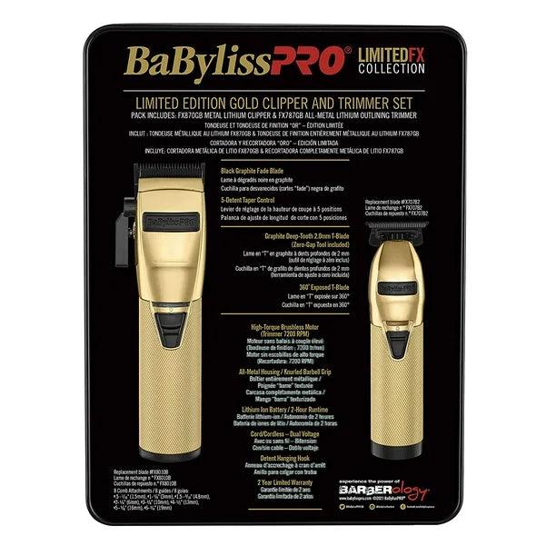 BaBylissPRO LimitedFX Collection - Dúo de cortadora y recortadora dorada y negra FXHOLPK2GB 