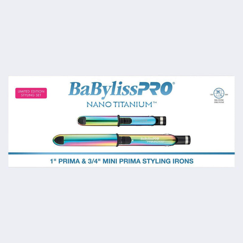 BaBylissPRO® Nano Titanium™ Limited Edition Iridescent 1"& ¾ " Prima Stainless Steel Styling Iron Gift Set