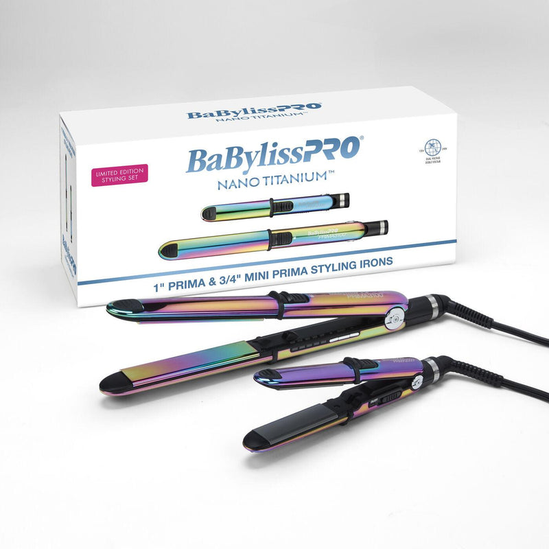 BaBylissPRO® Nano Titanium™ Limited Edition Iridescent 1"& ¾ " Prima Stainless Steel Styling Iron Gift Set