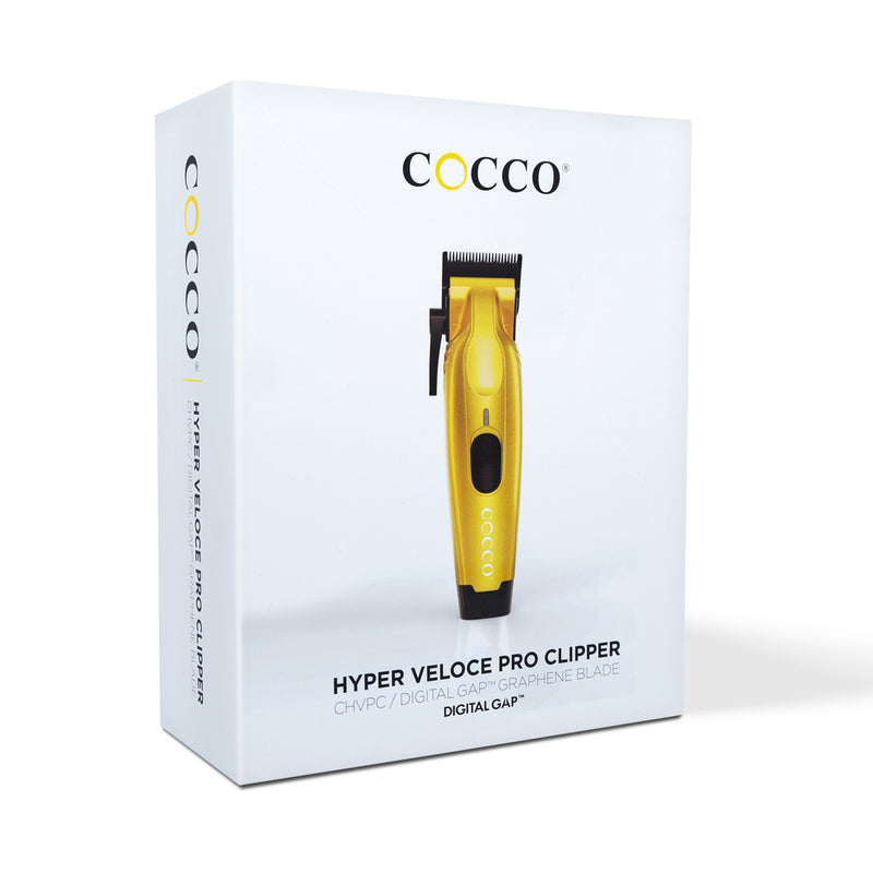 Cocco Hyper Veloce Pro Cordless Clipper w/ Digital Gap Ambassador Graphene Taper Blade + Charging Stand (CHVPC) Yellow