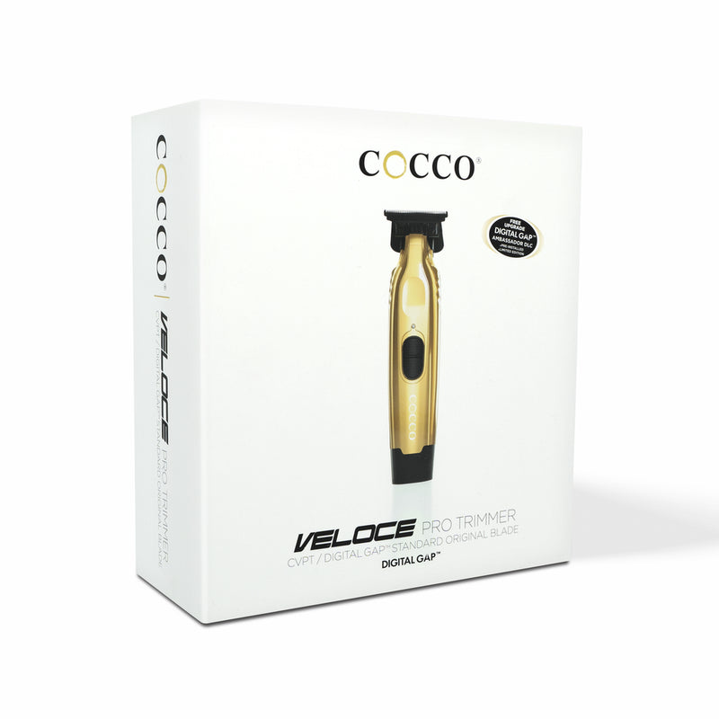 Cocco Veloce Pro Cordless Trimmer w/ Digital Gap Ambassador DLC Blade + Black Charging Stand (CVPT) Gold