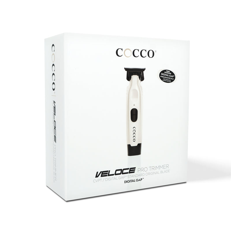 Cocco Veloce Pro Cordless Trimmer w/ Digital Gap Ambassador DLC Blade + Black Charging Stand (CVPT) Pearl White