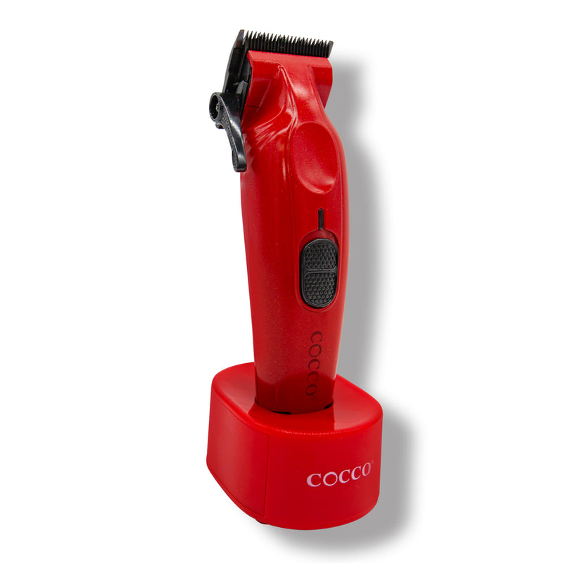 Cocco Hyper Veloce Pro Cordless Clipper w/ Digital Gap Ambassador Graphene Taper Blade + Charging Stand (CHVPC) Red