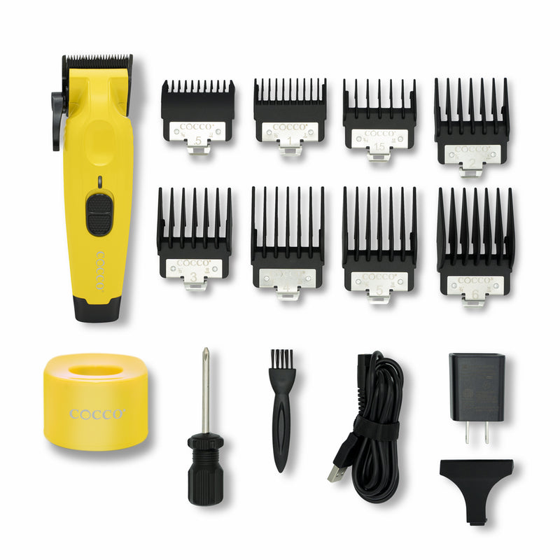 Cocco Hyper Veloce Pro Cordless Clipper w/ Digital Gap Ambassador Graphene Taper Blade + Charging Stand (CHVPC) Yellow