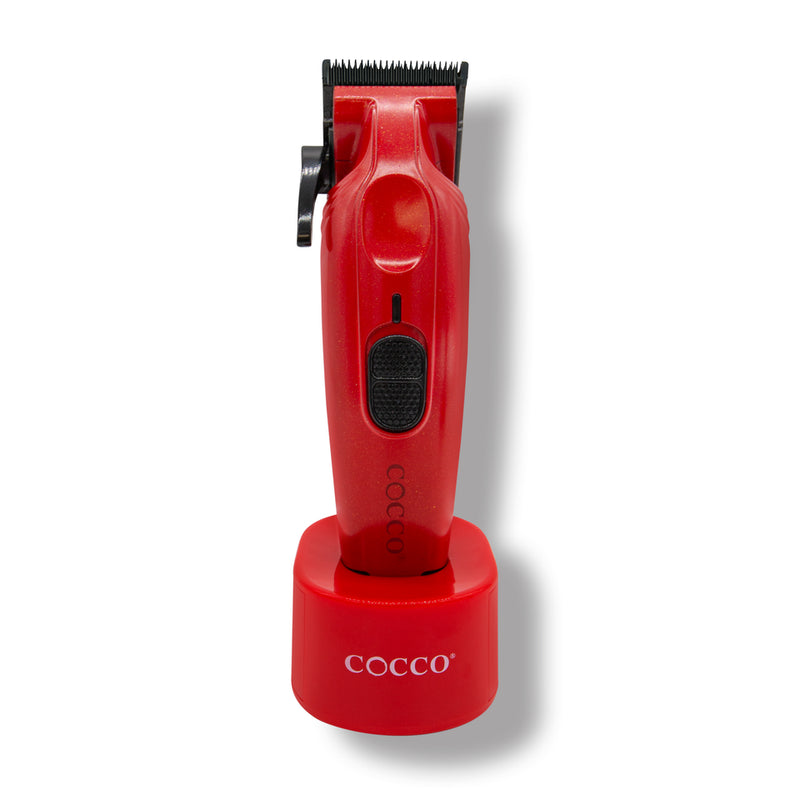 Cocco Hyper Veloce Pro Cordless Clipper w/ Digital Gap Ambassador Graphene Taper Blade + Charging Stand (CHVPC) Red