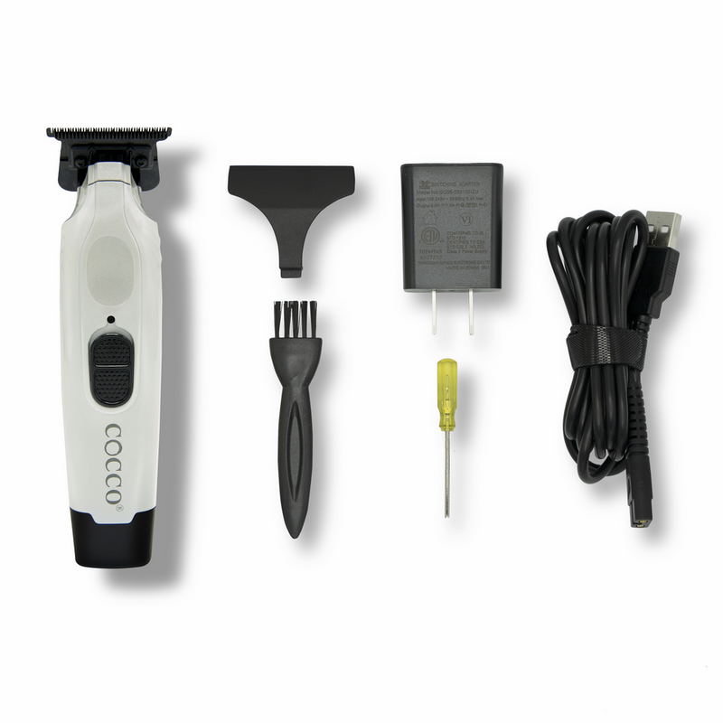 Cocco Veloce Pro Cordless Trimmer w/ Digital Gap Ambassador DLC Blade + Black Charging Stand (CVPT) Pearl White