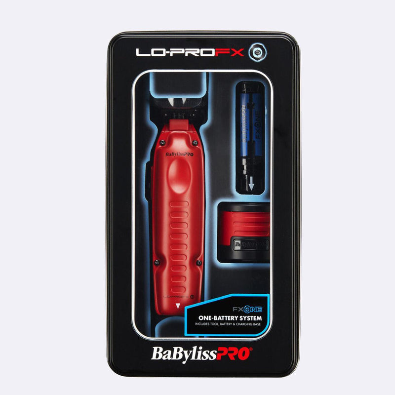 Recortadora de perfil bajo y alto rendimiento BaBylissPRO FXONE Lo-ProFX en rojo mate con paquete de batería de litio intercambiable (FX729MR)